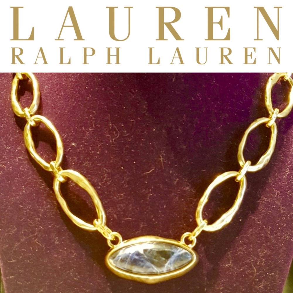 Ralph Lauren Gold Link lapis stone necklace